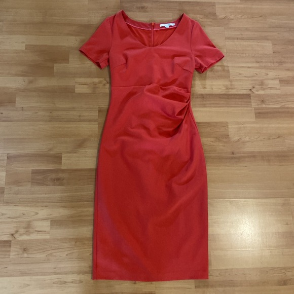 Boden Red Size 6 Dress Ruched Career Preppy Classic Short Sleeves Sheath - Picture 7 of 14